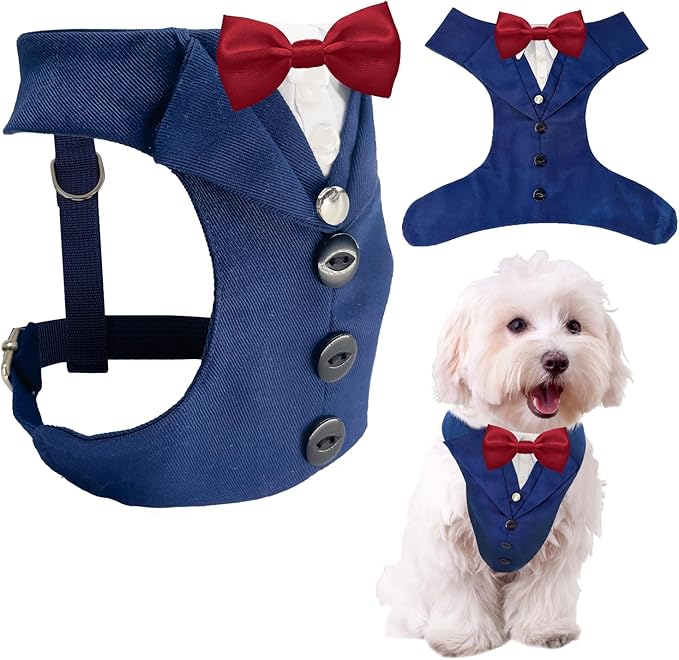 AVERYDAY Dog Tuxedo for Wedding Outfit, Dog Suit and Tie Costumes for Birthday, Halloween, Cosplay, Christmas Party, Pet Formal Wear with Bowtie, Tux for Small Dogs, Chihuahua, Bichon, Maltese, Cats