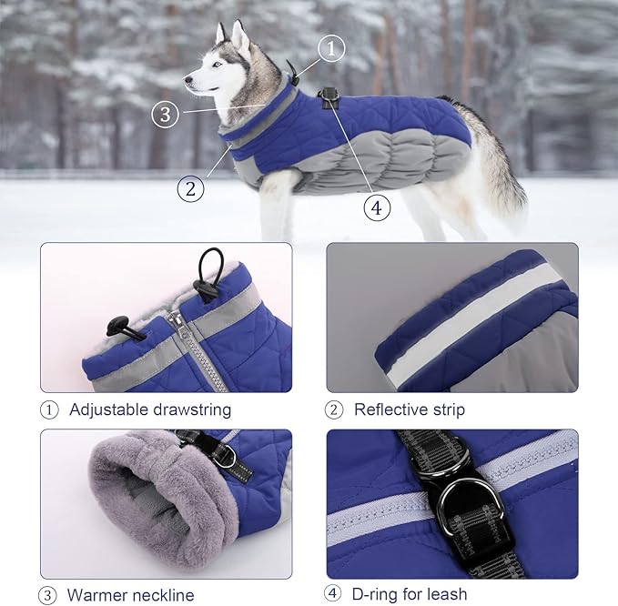 Lelepet Dog Coat Warm Dog Winter Coat Waterproof Dogs Jacket with Harness Built in Reflective Pet Fleece Vest Zip-Up Cold Weather Coats for Small Dogs Turtleneck & Windproof Coats Chihuahua Blue XS