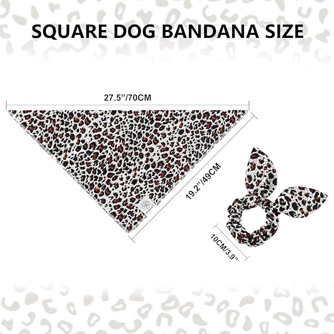 E-Clover Dog Bandanas Boy & Matching Scrunchie Set Leopard Dog Bandana Bibs Washable Kerchief Scarf for Medium Large Dogs & Owner