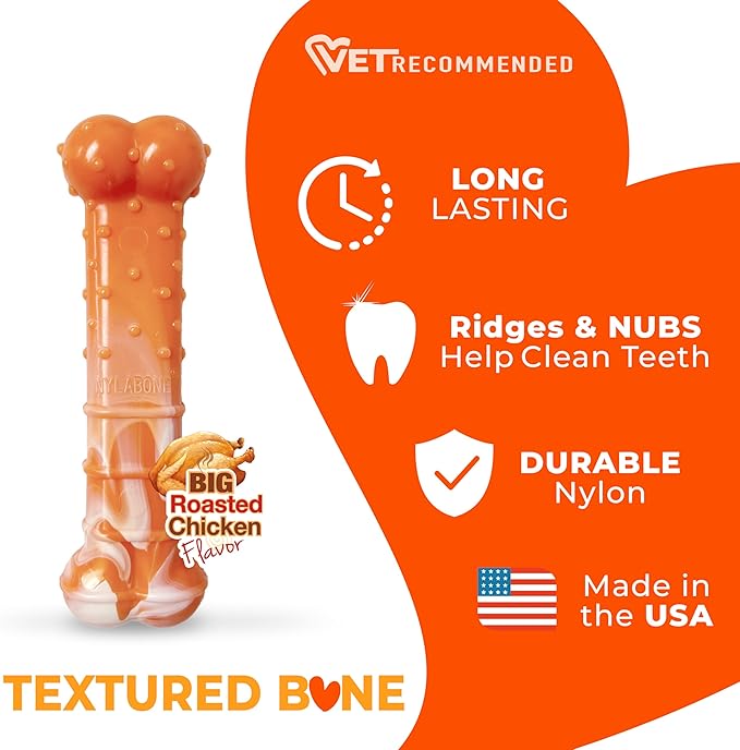 Nylabone Limited Edition 70th Birthday Textured Bone Power Chew Toy for Dogs, Durable & Tough Dog Toys for Aggressive Chewers, Roasted Chicken Flavor, Medium Dogs - Up to 35 lbs (1 Count)