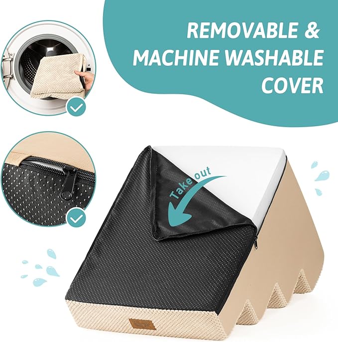 Low Dog Stairs for Small Dogs 15.7" H, Pet Steps for Couch Sofa Chair with Washable Cover, Non-Slip Indoor Ramp for Puppy Older Cats, 4 Step, Beige