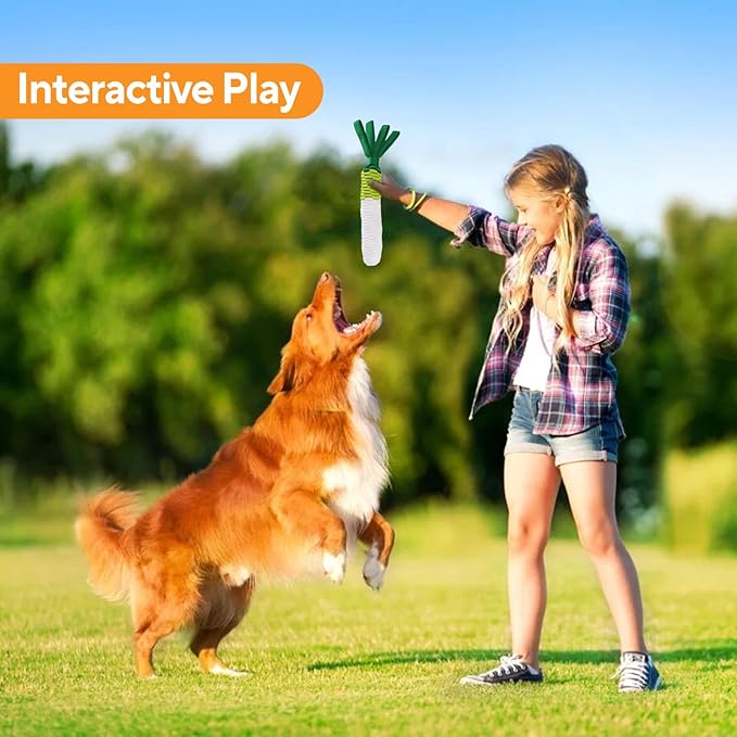 Dog Rope Toy, Tug of War Dog Toy, Cute Carrot Dog Toy with Crinkle Paper Tags, Radish