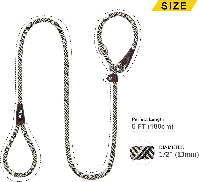 Fida Durable Slip Lead - Bulk Pack of 5, Heavy Duty 1/2" x 6 FT Comfortable Strong Rope Dog Leash for Large, Medium & Small Dogs, No Pulling Pet Training Leash with Highly Reflective Grey