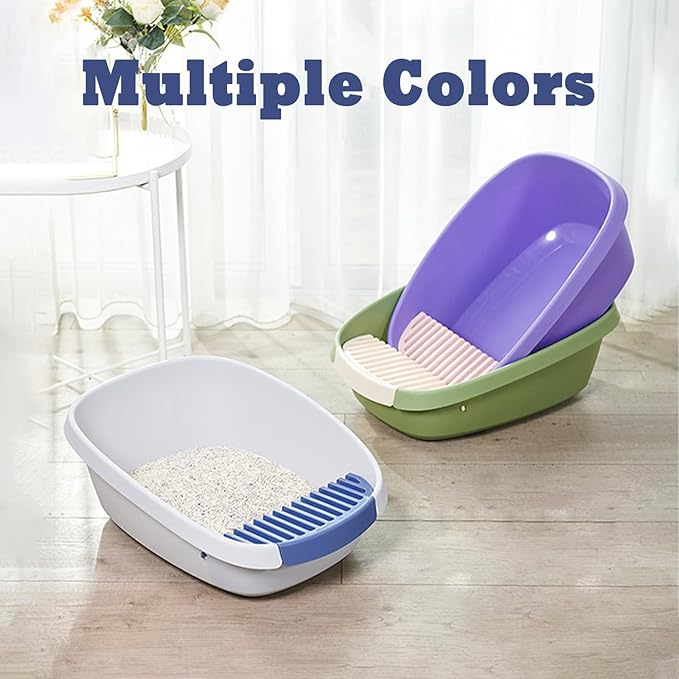 SpaceTime Extra Large Litter Box with High Sides,24" Lx17.3 Wx8.6 H XL Multi Cat Litter Pan for Kitty,Cat Boxes for Indoor Cats,Jumbo Litter Boxes for Big Cats,Anti-Splashing,Easy to Clean (Grey)