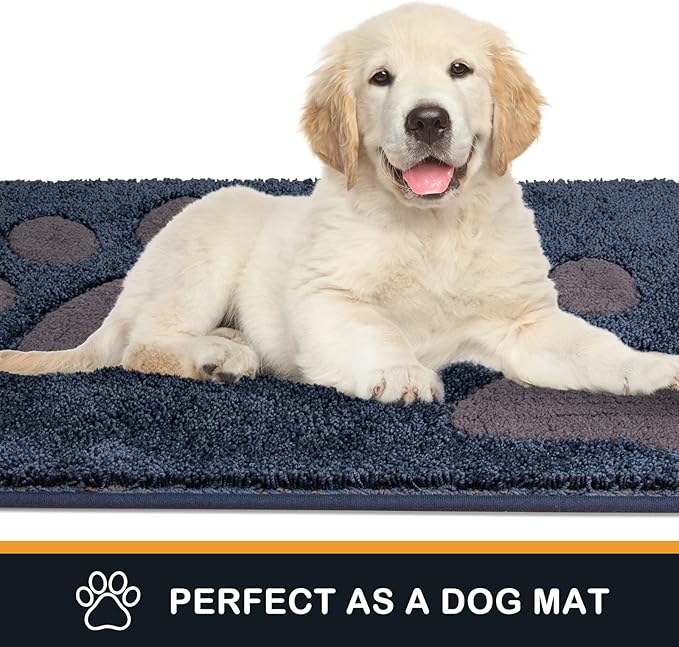 PURRUGS Dirt Trapping Door Mat 32" x 47", Non-Skid/Slip Machine Washable Microfiber Entryway Rug, Dog Doormat, Super Absorbent Welcome Mat for Muddy Wet Shoes and Paws, Navy Blue