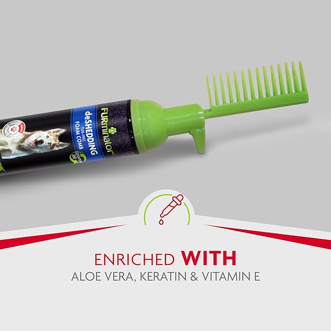 FURminator Tub-Free Deshedding Foam Comb, 3 Ounces, Grooming Comb for Dogs Helps Freshen Coat and Reduce Odors with No Rinsing