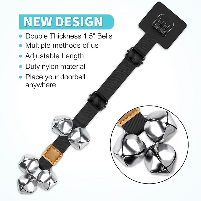 COOYOO Dog Doorbells, Adjustable Potty Training Dog Bells, Upgraded for Training Your Puppy The Easy Way, Premium Quality Housetraining Hanging Bell-5 Extra Large Loud 1.5 DoorBells