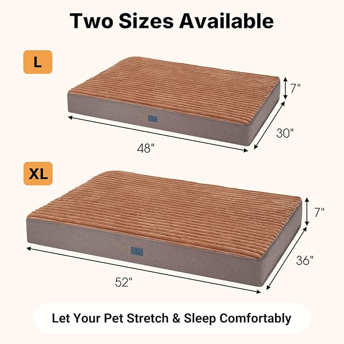 Veehoo Orthopedic Memory Foam Dog Bed, 7 Inch Thick Extra Large XXL Dog Bed for Senior Dogs with Ultra-Soft Fluffy Surface, Waterproof Liner, Removable Washable Cover and Non-Slip Bottom, 52"x36"x7"