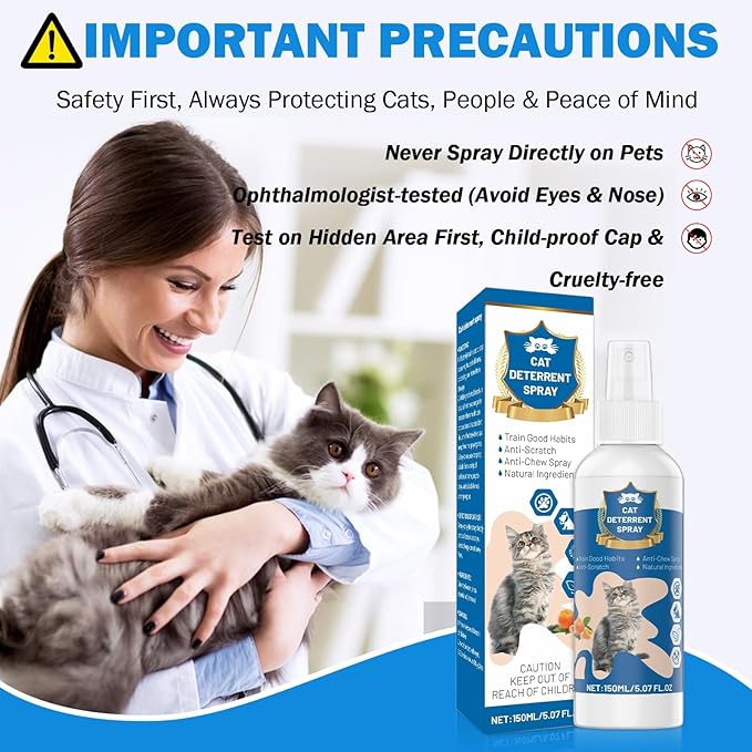 Cat Deterrent Spray, Natural Citrus Cat Repellent Stop Scratching Furniture, Safe Non-Toxic Anti-Scratch Formula for Cats and Kittens, Effective Training Aid Indoor/Outdoor Pet Stopper, 5.07 FL OZ (1)