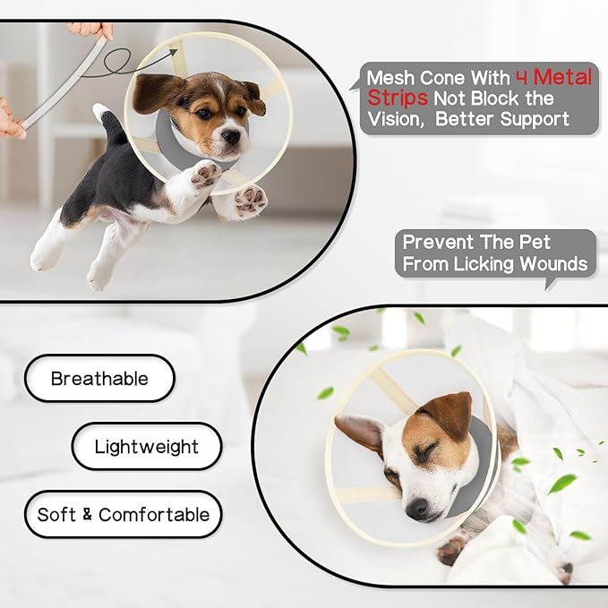 Soft Dog Cone Collar to Stop Licking-Adjustable Comfortable Mesh Recovery Collar After Surgery for Small or Miniature Dogs, Alternative to Plastic Elizabethan Collar for Neuter Incision Care (Grey,M)