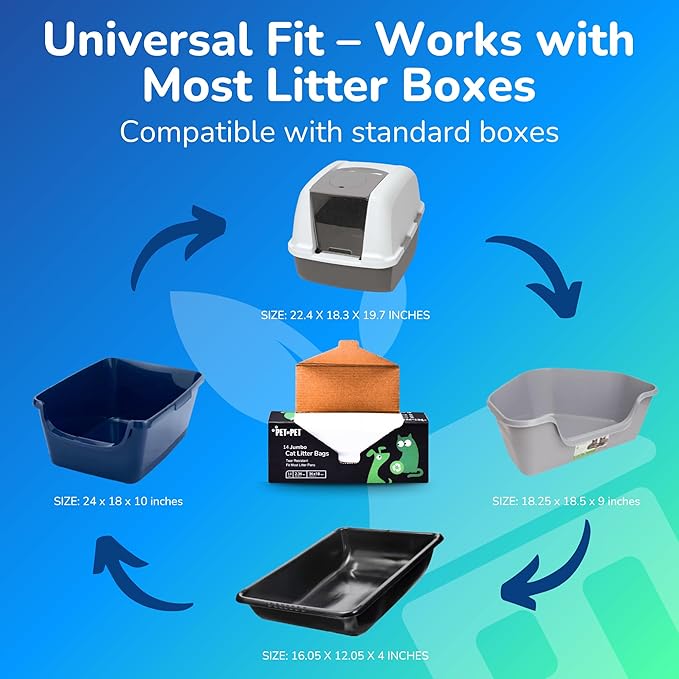 PET N PET Cat Litter Box Liners Bags Jumbo, Heavy Duty Tear Resistant & Drawstring Closure Cat Litter Bags, Waterproof Kitty Box Liners Fits Litterbox Pan Sizes, 36" x 18", 14 Count