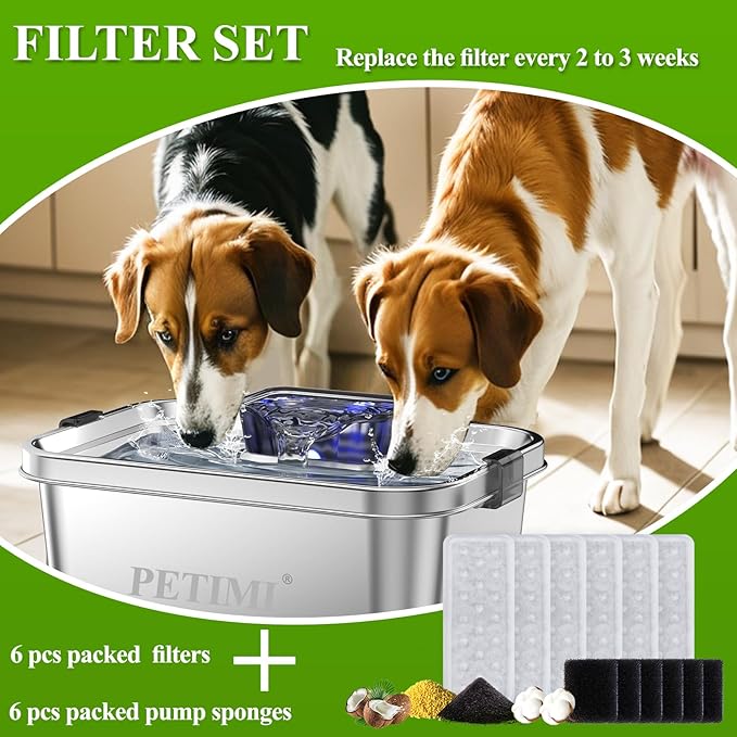 Accessories Set (Replacement Filter & Water Pump Sponge) for Dog Water Fountain- 6 pcs Packed Filters & 6 pcs Packed Sponges, Only Suitable for PETIMI Pet Water Fountain (Model PF-SS-01/02/03)