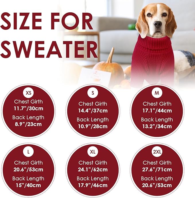 SUNFURA Dog Sweater Large Size Dog, XXL Pet Sweaters for Extra Large Dogs, Doggy Warm Turtleneck Christmas Sweatshirt Cold Weather Knit Pullover for Golden Retriever, Red XXL