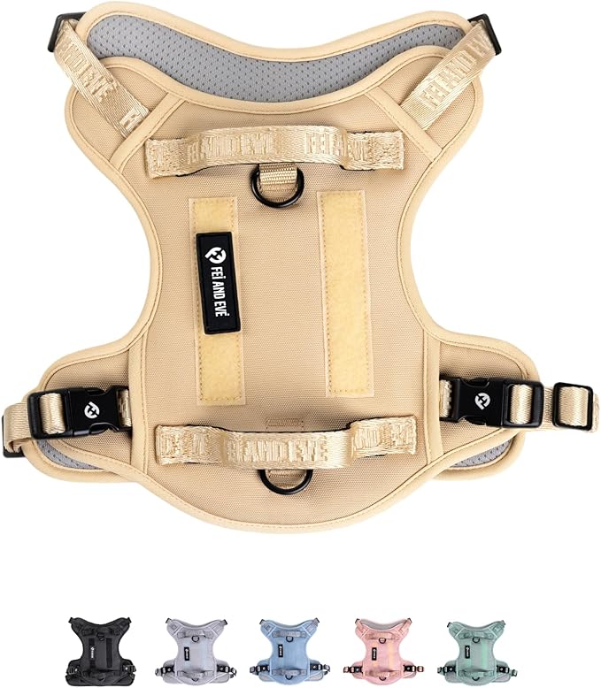 2025 New Edition, Fei & Eve Classic Dog Harness - Quick-Release Buckles | 3-Point No-Pull Control | Heavy-Duty 900D Nylon | Dual Safety Handles | Breathable Mesh | Adjustable Fit | Large,Champagne