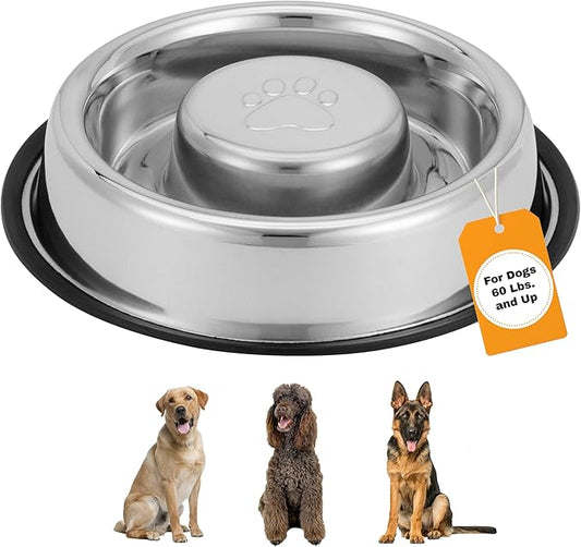 Neater Pet Brands Stainless Steel Slow Feed Bowl - Non-Tip & Non-Skid - Stops Dog Food Gulping, Bloat, Indigestion, and Rapid Eating (5 Cup)