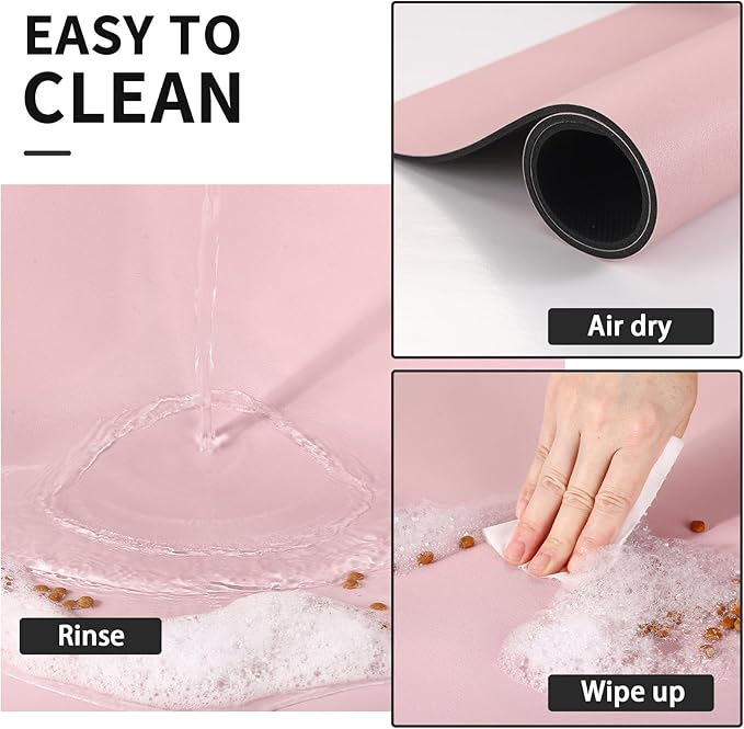 Pet Feeding Mat - Absorbent Dog Mat for Food and Water, No Stains Cat Bowl Mat, Easy to Clean Pet Placemats, Quick Dry Dog Water Dispenser Mat for Messy Drinkers | Pink 12"x 19"