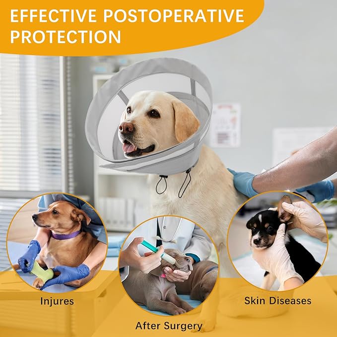 ASENKU Dog Cone Collar, Soft Adjustable Cone for Dogs to Stop Licking, Lightweight Recovery Dog Cone After Surgery, Pet E-Collar for Small, Medium & Large Dogs(Grey, XL)