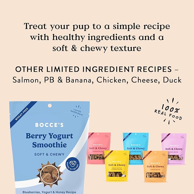 Bocce's Bakery Berry Smoothie Wellness Treats for Dogs, Wheat-Free Everyday Dog Treats, Made with Real Ingredients, Baked in The USA, All-Natural Soft & Chewy Cookies, 12 oz
