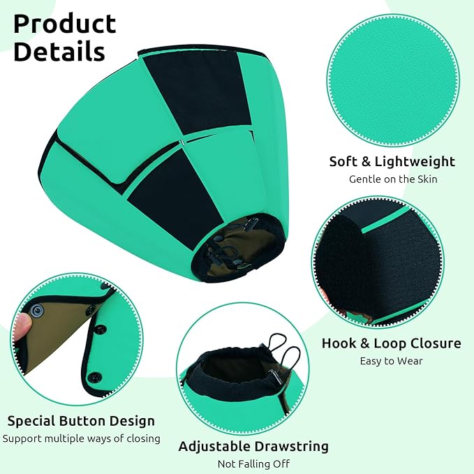 Queenmore Dog Cone Collar, Cone for Dogs to Stop Licking, Dog Cones for Medium Dogs, Adjustable Doggy Recovery Collars & Cones, Elizabethan Collar for Pets After Surgery, Green M