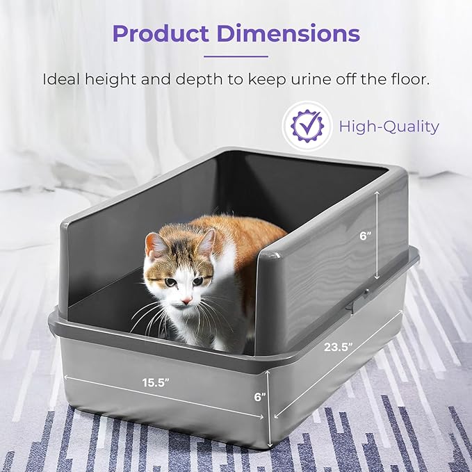 iPrimio XL Stainless Steel Litter Box with Lid - High-Sided Metal Litter Box with Enclosure for Big Cats - Easy to Clean, Rust-Resistant, and Durable - Never Absorbs Odors - 23.5 x 15.5 x 6 in