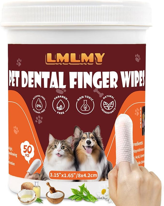 Dog Dental Wipes - Dental Finger Wipes for Cats & Dogs - Dog Toothbrush Finger Dental Wipes to Remove Plaque & Tartar,Effective Teeth Cleaner (Large)