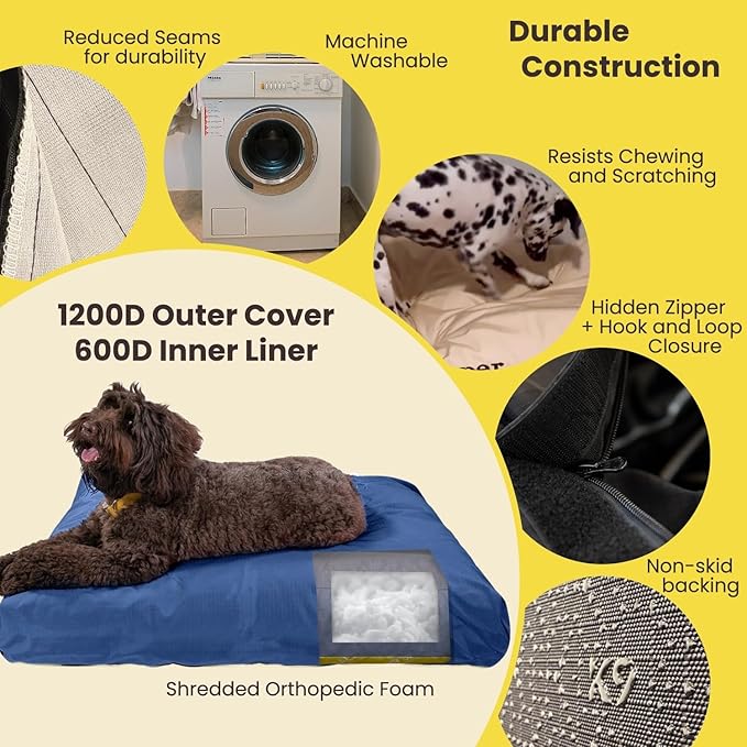 K9 Ballistics Tough Rectangle Pillow Small Dog Bed - Removable Cover, Washable, Durable & Water Resistant Dog Bed Made for Small Dogs 24"x18", Blue Quartz