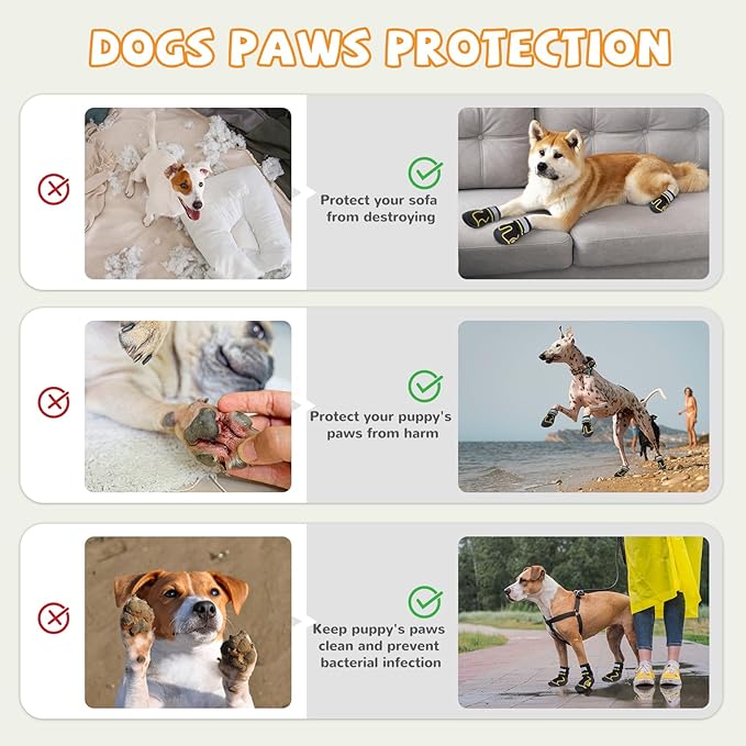 Dog Shoes for Hot Pavement,Dog Boots & Paw Protectors for Large Medium Size Dogs to Prevent Licking,Dog Booties with Reflective for Outdoor,Hiking,Hardwood Floors,Winter Snow(Black Yellow, Size2)