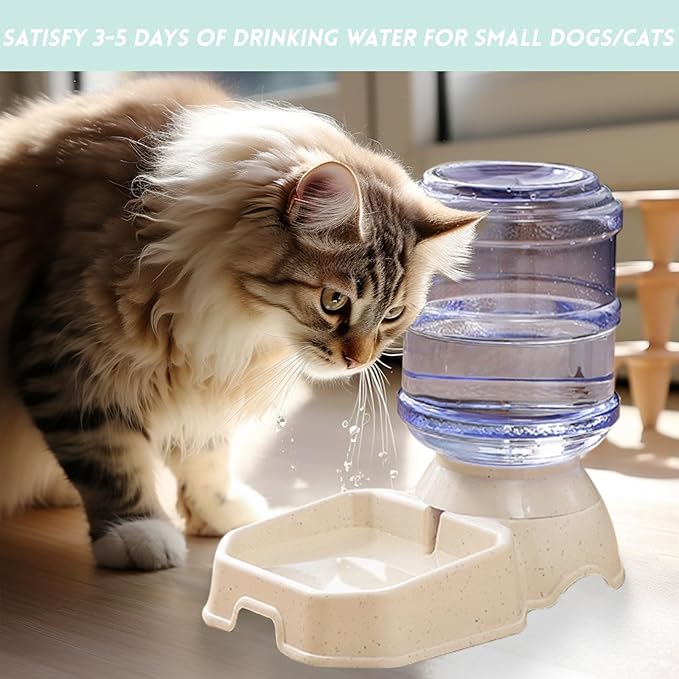 Automatic Pet Feeder & Waterer Set of 2 Pack, Self Feeding Replenish Dog Cat Bowls, Gravity Food & Water Storage Container Fountain Jug Pet Supplies Plastic Skid Proof Rubber Feet (White)