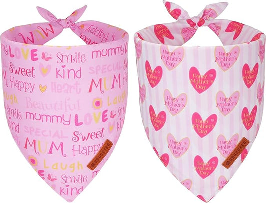 ADOGGYGO Mothers Day Dog Bandanas, Reversible Pink Pet Scarf, Premium Durable Fabric, Adjustable Fit Holiday Bandanas for Large and Extra Large Dogs Pets (X-Large)
