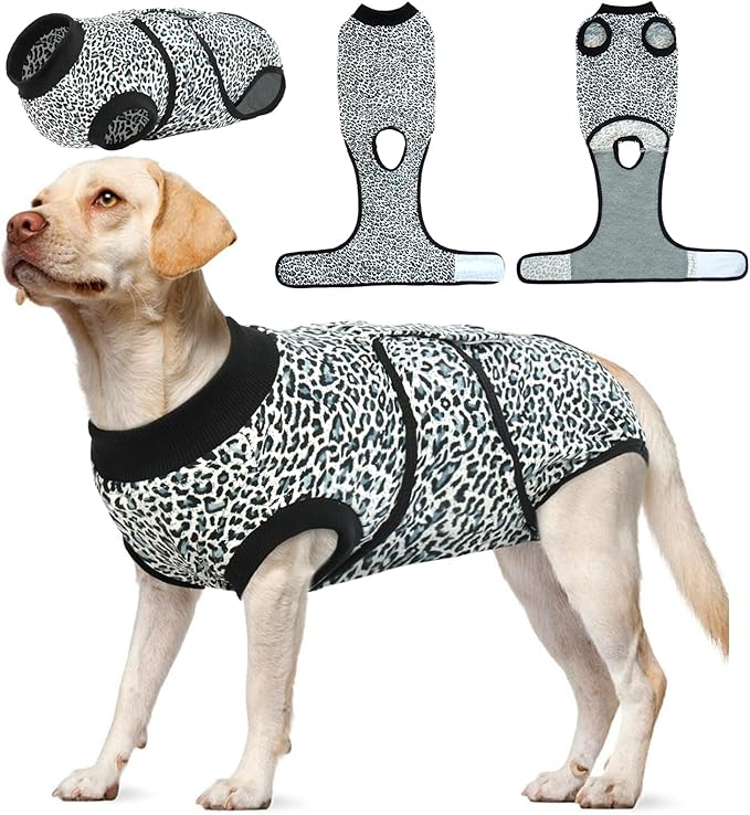 Kuoser Recovery Suit for Dogs, Comfy Dog Recovery Suit Female Doggie Onesie for Surgery, Post-Op Onesie for Female & Male Dogs, Soft Protective Wear, BlueLeopard XXL