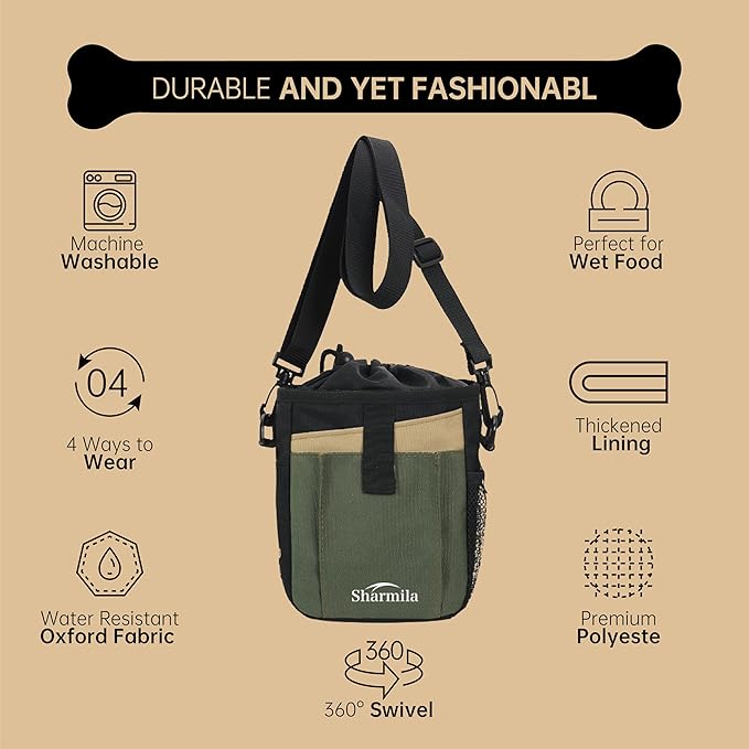 Sharmila Dog Treat Pouch - Large Capacity Storage & Multi-Pocket Design, Waterproof Training Treat Pouch Constructed from High-Density Oxford Fabric for Pet Training, Dog Walking, Hiking (Green)