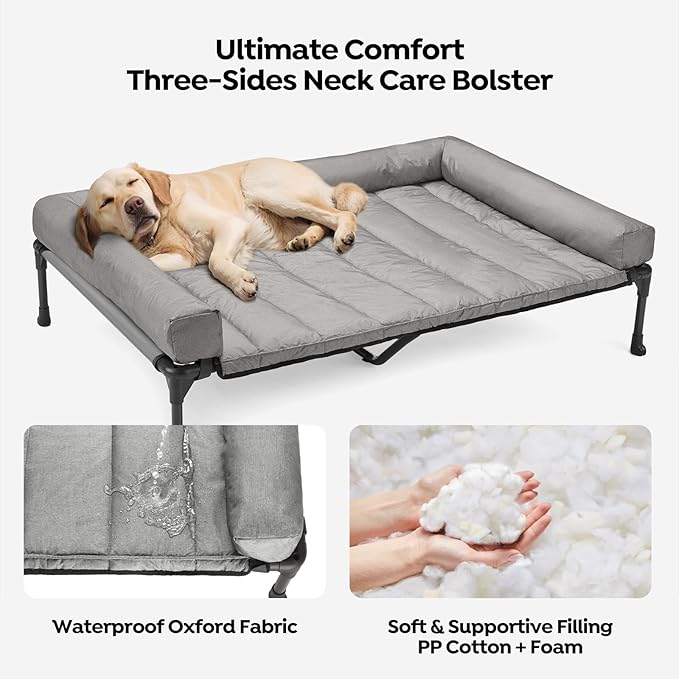 Veehoo Cooling Elevated Dog Bed Add Removable Waterproof Bolster Cushion Mat, Raised Pet Cot with Breathable Teslin Mesh, No-Slip Feet, Dog Couch Bed for Indoor Outdoor, 32x25inches, Grey, CWC2331B