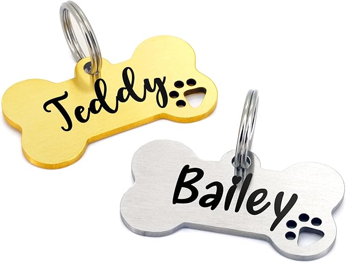 Ultra Joys Dog Tags Personalized for Pets - Hollow Paw Custom Pet ID Tag - Engraved Dog Tag for Small, Large Dogs - Large Bone in Silver