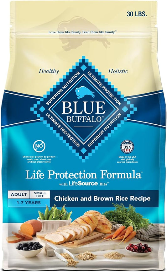 Blue Buffalo Life Protection Formula Natural Adult Small Bite Dry Dog Food, Chicken and Brown Rice 30-lb