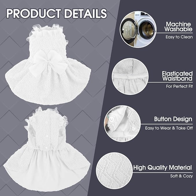 Kuoser Dog Dress, Cute Dog Dresses for Medium Large Dogs Girl Elegant Puppy Tutu with Bow-Knot, Doggie Princess Costume Pet Outfit for Birthday Party Christmas Halloween Wedding, White L