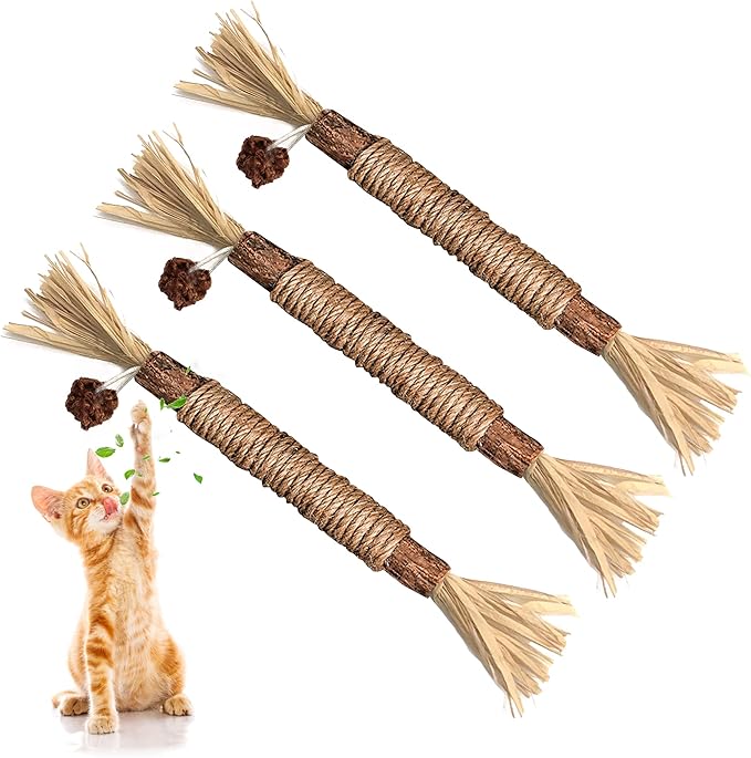 GBSYU 3 Pack Silvervine Cat Toy, Silvervines Sticks Cat Toys for Indoor Cats, Cat & Kitten Chew Toys for Aggressive Chewers, Cat Dental Toy for Kitten Teeth Cleaning, Matatabi Silvervine for Cats