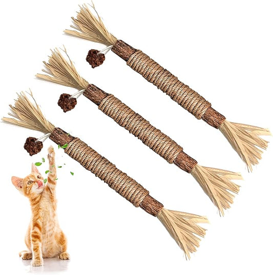 GBSYU 3 Pack Silvervine Cat Toy, Silvervines Sticks Cat Toys for Indoor Cats, Cat & Kitten Chew Toys for Aggressive Chewers, Cat Dental Toy for Kitten Teeth Cleaning, Matatabi Silvervine for Cats