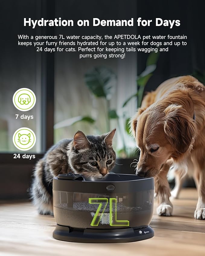 Wireless Dog Water Fountain,Battery Operated Dog Water Dispenser with Motion Sensor, 237 oz/ 7L Cordless Fountain Water Bowl 3 Work Modes for Large Dogs Cats Multi-Pets - FP30