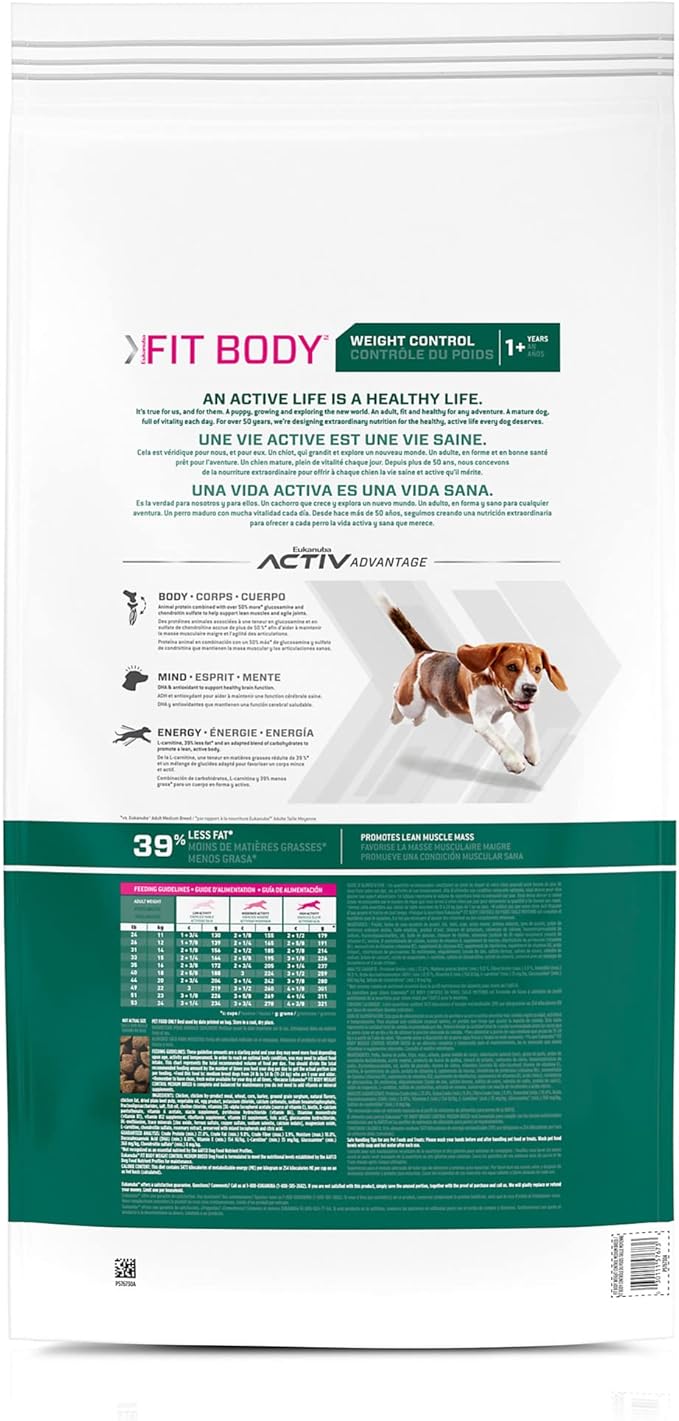 Eukanuba Fit Body Weight Control Medium Breed Dry Dog Food, 15 lb
