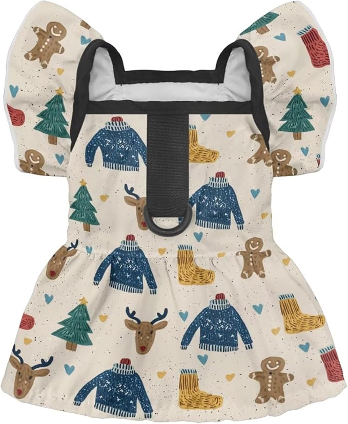 Reindeer Christmas Dog Dresses for Small Dogs Girl Fancy Small Pet Dress Puppy Dresses for Girl Dogs with Leash Ring for Travels Cozy L Size
