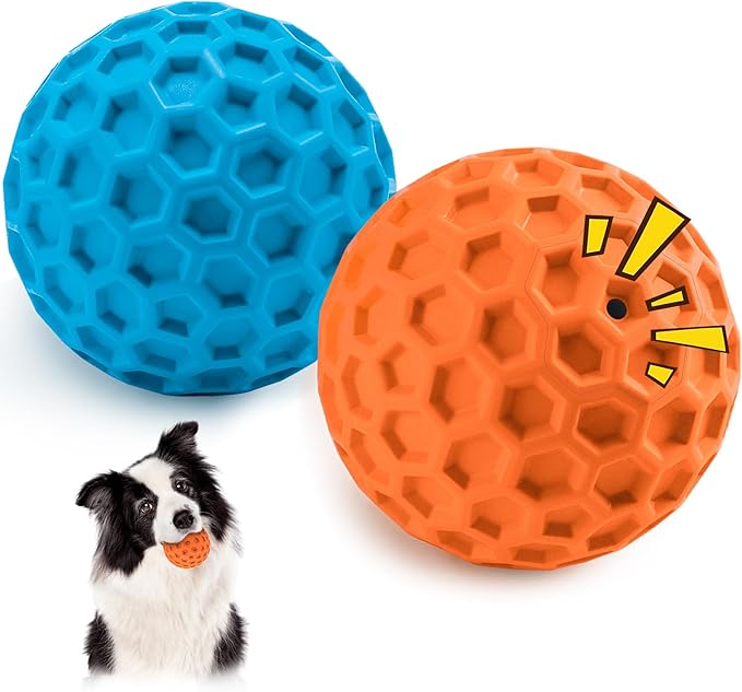 HIPPIH Indestructible Squeaky Dog Toys, Interactive Dog Balls 2 Pack, Chew Toys for Aggressive Chewers, Natural Rubber Puppy Toy for Large/Medium Dogs, Tough Puppy Teething Toy, Relieve Anxiety