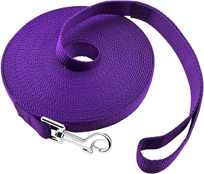 PETGOGO 15ft 20ft 30ft 40ft 50ft Long Dog/Puppy Lead Obedience Recall Training Dog Leashes for Small Medium Dogs Camping, Training, Play, or Backyard (Purple, 1" x 50FT)