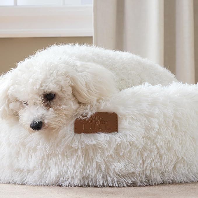 TOWN & COUNTRY LUXE CuddleTown Fuzzy Solid Donut Pet Bed, Soft, Cozy & Calming, Non-Slip Bottom, 100% Machine Washable, Cream, Small 24"x24"x7" Round