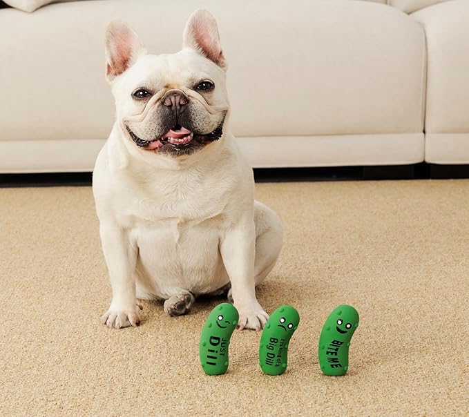 3 Pack Squeaky Dog Toys, Soft Latex Rubber Squeaky Ball for Small Dogs Puppies, Cute Bounce Squeak Crunchy Pickle Pet Dog Toy