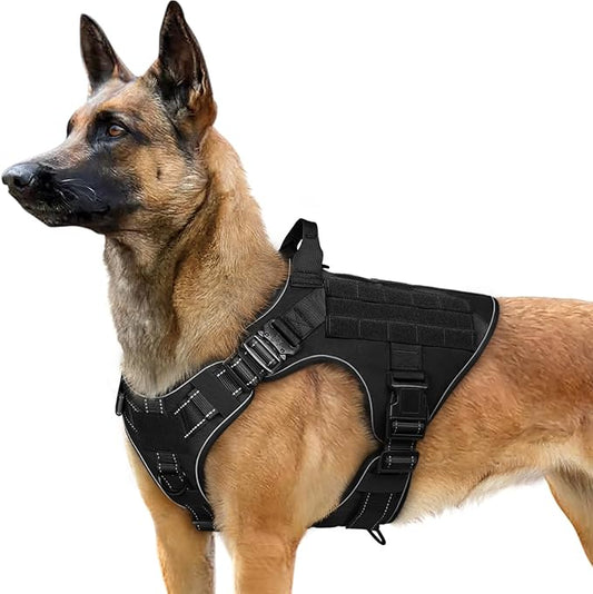 rabbitgoo Upgraded Tactical Dog Harness for Large Dogs, Reflective Heavy Duty Pet Harness with Handle, No-Pull Service Vest Large Breed, Adjustable Military Vest for Training Hunting Walking, Black, L