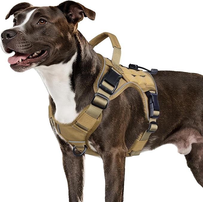 WINGOIN Tactical Dog Harness for Medium Dogs, Heavy Duty No Pull Dog Harness with Handle, Adjustable Reflective Military K9 Pet Vest for Pitbull, Female, Male, Walking, Training, Hunting, Khaki (M)