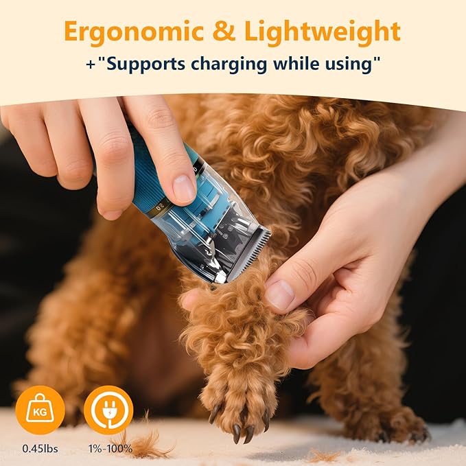 Dog Clippers for Grooming Thick Hair with Detachable Blade,50dB Low Noise Cordless Pet Thick Coats Trimmer with Titanium Blades,IPX5 Waterproof Dog Shaver for Dogs/Cat/Pets