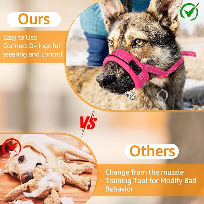 SlowTon Soft Dog Muzzle, Adjustable Padded Nylon Muzzle for Large Medium Dogs Anti Chewing Barking Biting, Allow Dog Pant & Drink (Fuchsia, L)