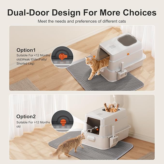 FURTIME Stainless Steel Litter Box with Lid, XL Extra Large Cat Litter Box for Big Cats, Enclosed Drawer Metal Litter Boxs with High Sided Enclosure & Mat, Front & Top Entry, Odor Free, Anti-Leakage
