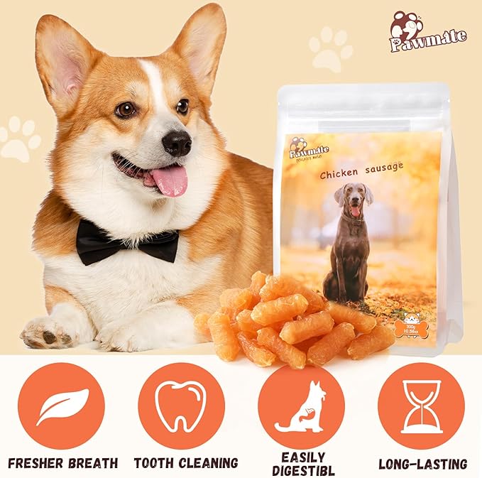 Dog Treats Chicken Sausage, Natural Chicken Jerky Training Treats with Glucosamine, Chondroitin, MSM and Taurine, Low Fat Soft Chewy Snacks for Small Medium Dogs, 10.6oz